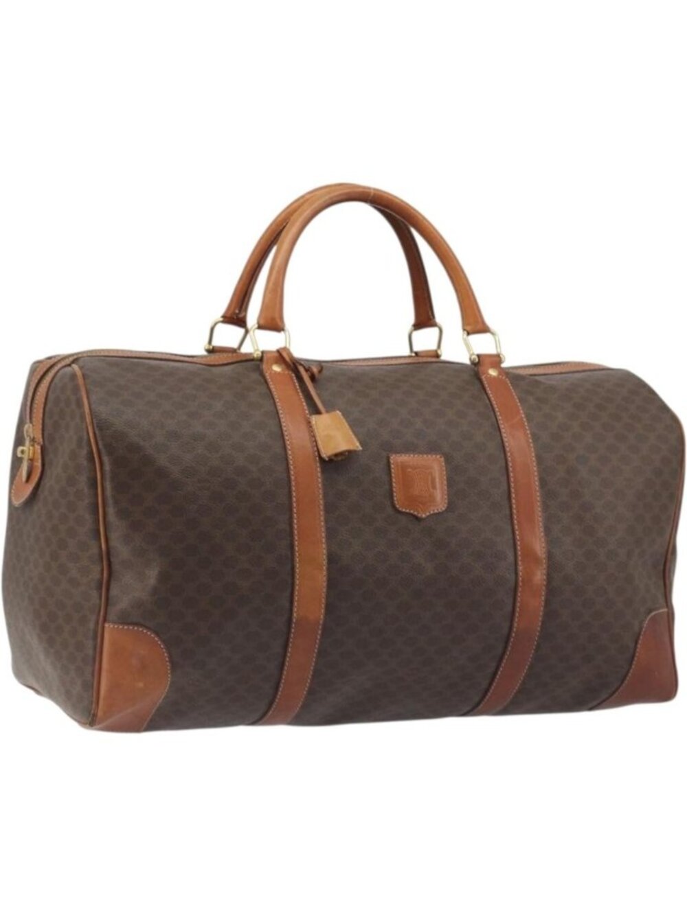 CELINE Macadam Boston Bag PVC Leather Brown Gold Tone